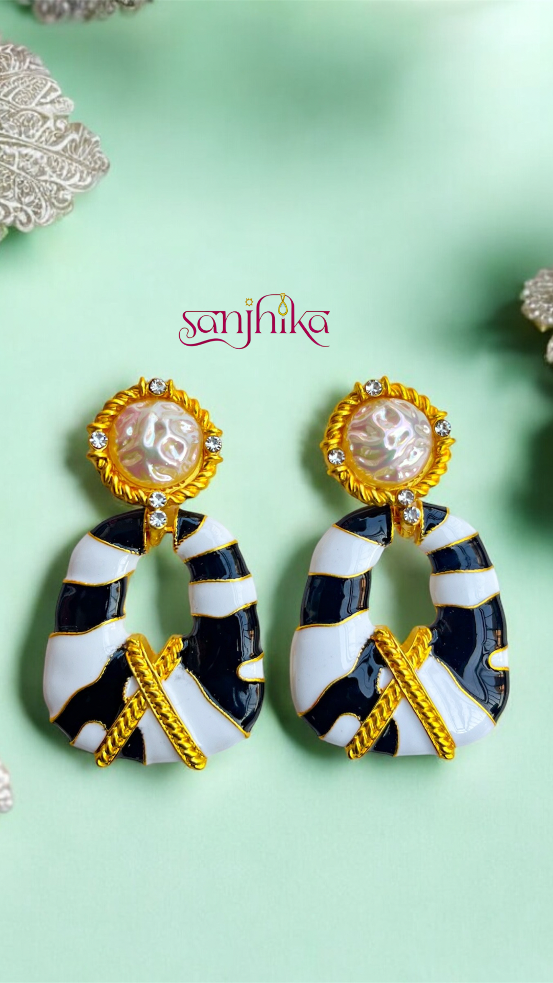 Sanjhika Elegant Pearl & Enamel Earrings