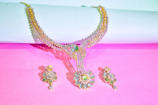 Floral American Diamond Necklace Set